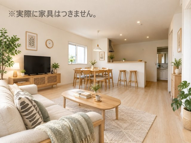 新築戸建・新築建売　矢吹町八幡町　善郷小・矢吹中の居間・リビング|画像はバーチャルホームステージングの加工による演出で、実際の家具は付きません。