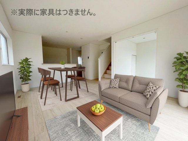 新築戸建・新築建売　矢吹町八幡町　善郷小・矢吹中の居間・リビング|画像はバーチャルホームステージングの加工による演出で、実際の家具は付きません。