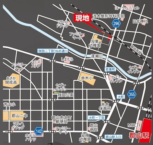 郡山市富久山町久保田字石堂　　　7号棟　　　赤木小学校、郡山第５中学区の地図|案内図