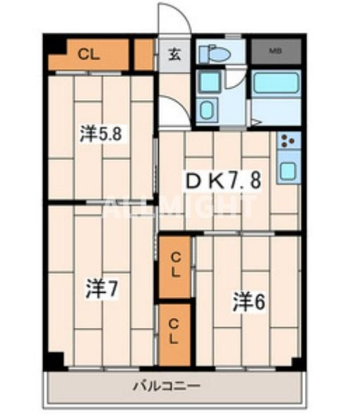川崎市多摩区登戸の賃貸マンションの間取り|★お部屋探しはオールマイト不動産までご相談下さい♪