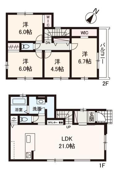 【間取り】 | Terrechez堺市南区庭代台3期　1号棟 | 豊富な収納・ゆとりの広さ！家族が快適に暮らせる4LDK新築戸建。カースペース並列2台分有(車種による)。