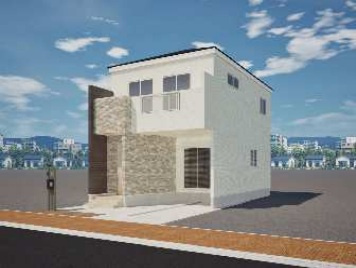 【完成予想図】 | 堺区新在家町西三丁1期 | ※CGのため外装材の割付・外構・付帯設備等は実際のプランと異なりますのでご了承ください。また、CGイメージは実際の外装材の色柄と異なる場合がございますので、現物サンプルをご確認ください。
