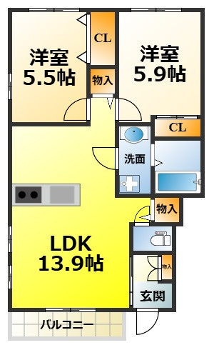 レスポワールE富木の間取り