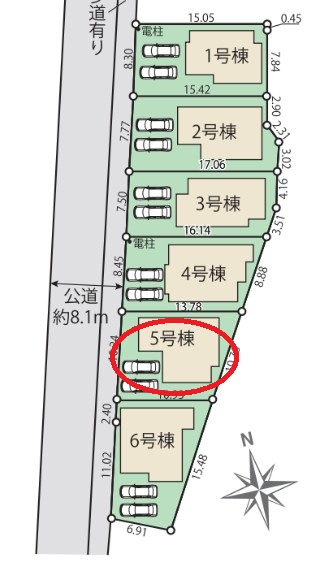 八王子市四谷町2期　の区画図|敷地全体の配置がわかりやすい区画図です！前面道路は歩道付きで広々としており、ベビーカーや自転車での移動もスムーズに行えます。車の出し入れもゆとりを持って行えるため、運転が苦手な方でも安心の環境です。