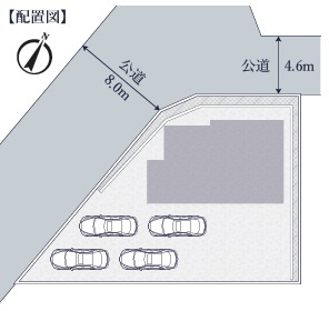 八王子市長沼町の区画図|敷地を活かして4台分の駐車スペースを確保。来客時にも対応しやすく、車中心の暮らしを支えてくれます！