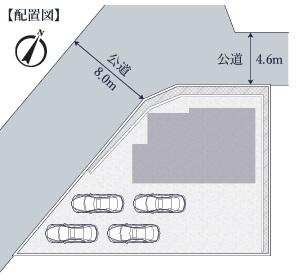八王子市長沼町の区画図|敷地を活かして4台分の駐車スペースを確保。来客時にも対応しやすく、車中心の暮らしを支えてくれます！