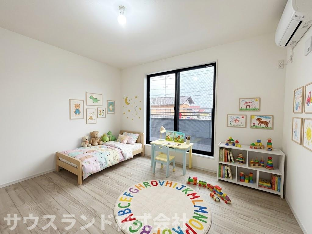 八王子市子安町4期の洋室|可愛らしいインテリアがよく似合う、明るい日差しが差し込む洋室です！お子様の成長に合わせて、遊び場や勉強部屋へと用途を変えて長くお使いいただけます。ベッドやおもちゃを置いてもゆとりのある広さです。