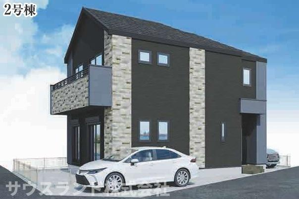 八王子市子安町4期の外観パース|【外観完成予想図】落ち着いたカラーリングと重厚感あるファサードが魅力の住まい。シンプルながらもデザイン性を感じられる、飽きのこない外観です。