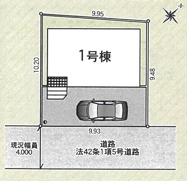 八王子市中野町第21の区画図|穏やかな住環境と生活利便性を兼ね備えた立地！約9.9mのゆとりある接道幅を確保し、建物前にはカースペースを配置。すっきりとした区画形状で、毎日の暮らしや車の出し入れにも配慮されています。
