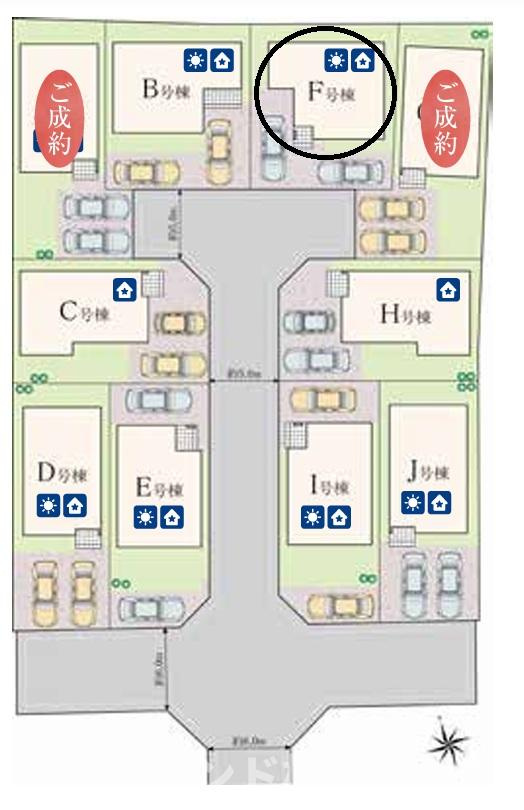八王子市弐分方町10期　F号棟の区画図|各号棟ごとに異なる魅力を備えた多彩なプラン。ライフスタイルに寄り添う一邸との出会いを、ぜひお楽しみください。