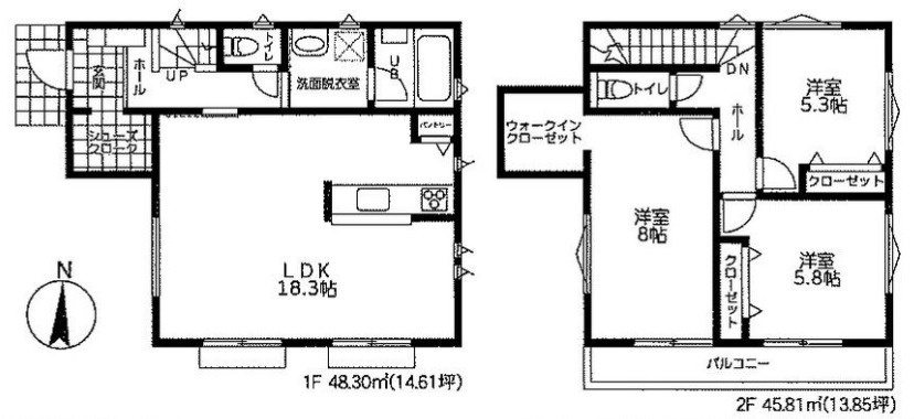 八王子市　中山　売地の参考プラン|２号地参考間取り