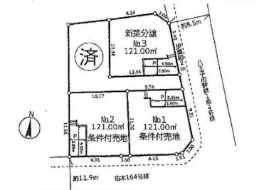 八王子市中山の区画図|約8.5ｍ幅の道路に面した開放感のある立地。お車の出し入れもしやすいです。