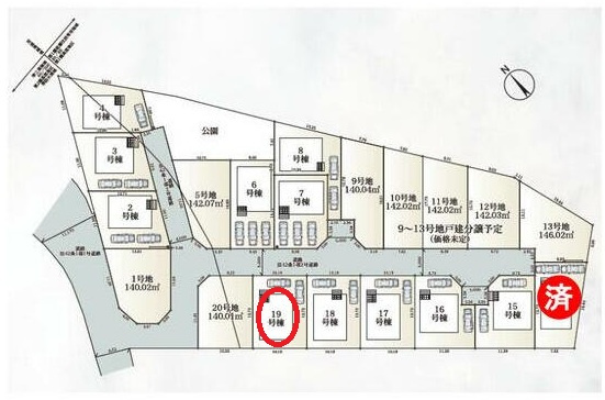 八王子市泉町　19号棟の区画図|統一感のある街並みが魅力の多棟現場。新しい暮らしを気持ちよく始められる住環境です。