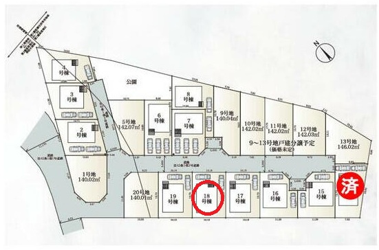 八王子市泉町　18号棟の区画図|統一感のある街並みが魅力の多棟現場。新しい暮らしを気持ちよく始められる住環境です。