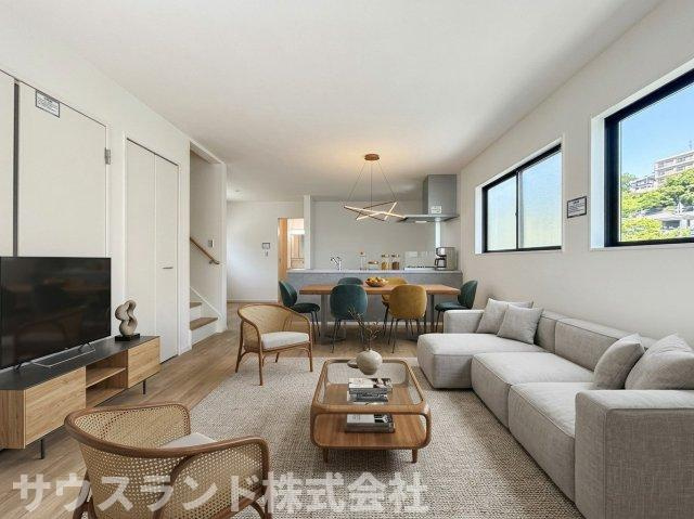 東浅川町8期　2号棟の居間・リビング|※本画像はCGで作成しており、実際に現地に家具は置かれておりません。また、価格に家具は含まれておりません。