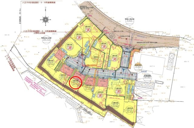 八王子市山田町の区画図|整えられた区画と分譲地内道路により、車の出入りや日々の移動もスムーズ。敷地の広さや形状をじっくり見比べながら、ご家族の希望に合う住まいづくりを検討できます！