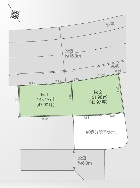 八王子市小宮町　条件なし売地の土地図|敷地全体の形や広さが把握できる土地の区画図です！ゆとりのある敷地面積でカースペースやお庭などご希望を詰め込んだお家づくりが可能です。前面道路にも接しておりお出かけ時の移動もスムーズに行えます！