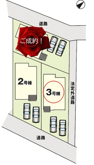 八王子市長房町7期の区画図|敷地内駐車2台可能なゆとりある住まい。複数台所有にも対応しやすく、毎日のカーライフをより快適にしてくれます。