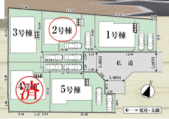 八王子市弐分方町5期の区画図|低層住宅が建ち並ぶ第一種低層住居専用地域。ゆったりとした街並みの中で、穏やかな毎日を過ごせる住環境です。