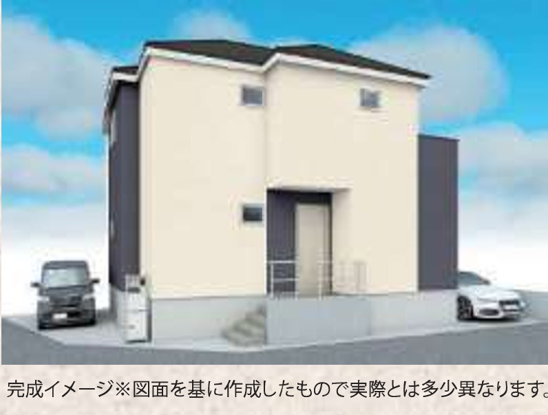 八王子市西寺方の外観パース|長く住み続けることを考えた長期優良住宅。耐震等級3と断熱等級5を備え、地震への備えはもちろん、季節を通して心地よく過ごせる室内環境と、日々の暮らしやすさにも細やかに配慮しています。