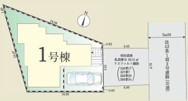 八王子市子安町2期の区画図|幅約5mの道路を通って公道へつながる区画です！車の出入りや玄関までの動線もイメージしやすい配置です。