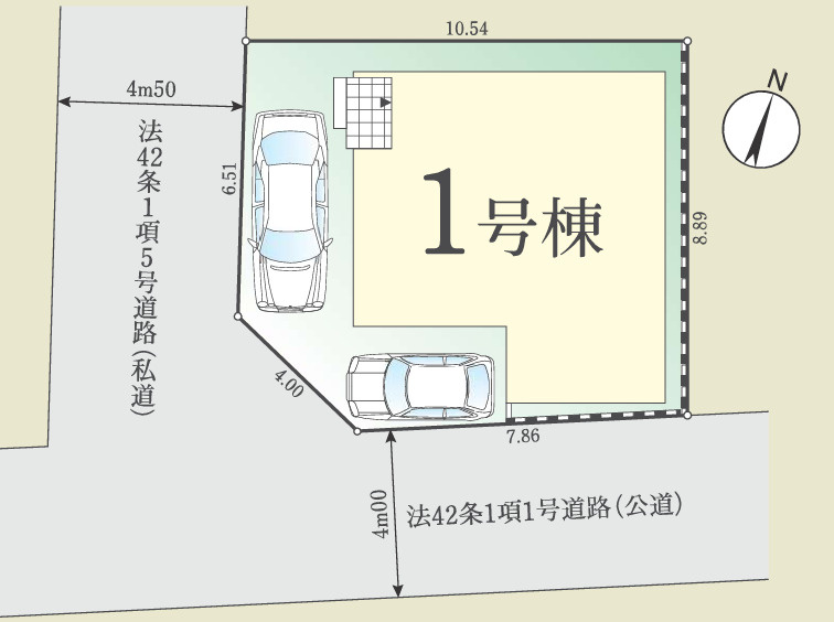 八王子市高尾町1期の区画図|角地に位置し、2方向が道路に面した開放感のある区画です！日差しを取り込みやすい配置で、明るさも期待できます。2路線利用可能で、通勤や休日のお出かけにも便利な住環境が整っています(^^)