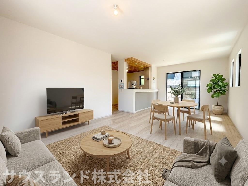 八王子市長沼町７期の居間・リビング|ソファやテーブルを置いても動線がしっかりと確保できる広さがあります。※本画像はCGで作成しており、実際に現地に家具は置かれておりません。価格に家具は含まれておりません。

