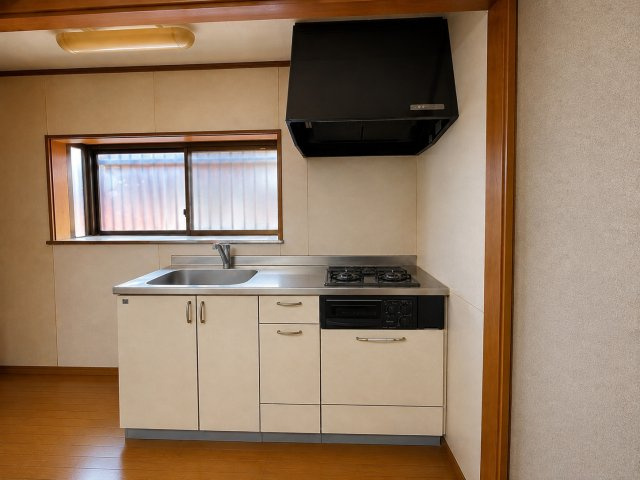 我孫子市布佐　大型物置付き中古戸建のキッチン|※画像の一部はAIを用いて加工・編集しています。実際の状況と異なる場合がありますので、ご了承下さい。