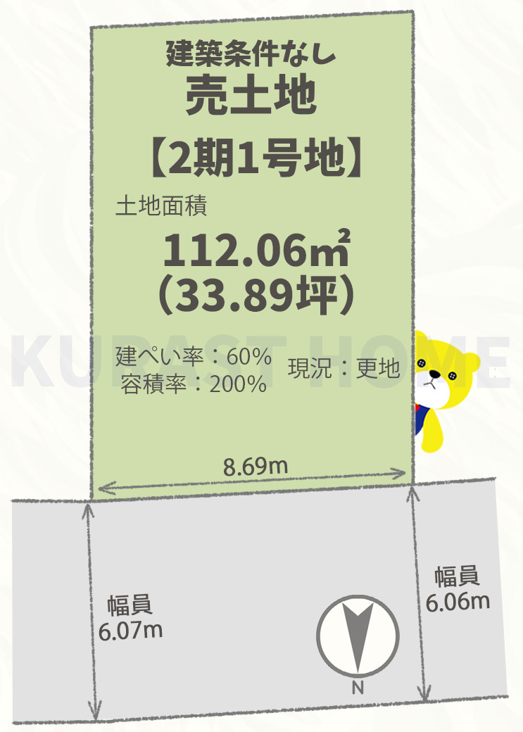 長岡京市長岡1丁目　建築条件なし土地