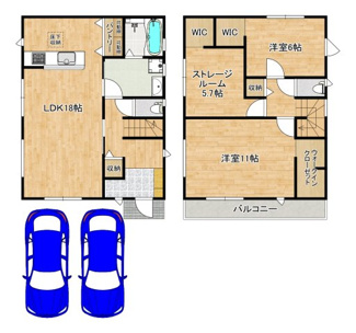 【間取り】 | 日置荘原寺町　新築分譲住宅　全２区画 | ２号棟：土地面積106.57㎡、建物面積102.06㎡、価格4180万円！