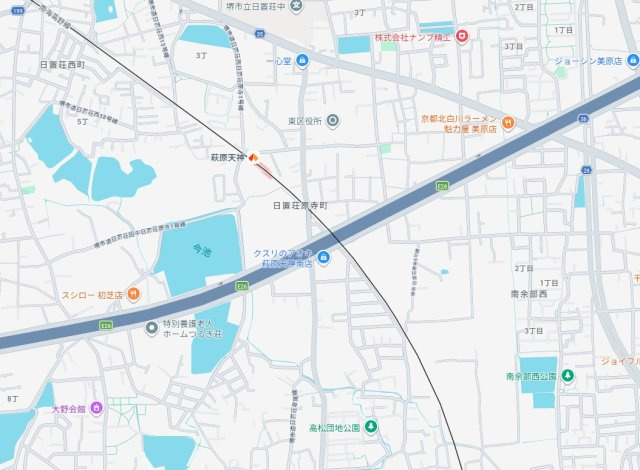 堺市東区日置荘原寺町　新築一戸建ての地図