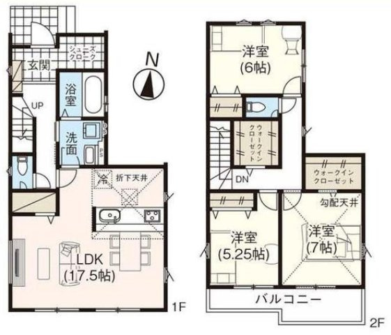 八潮市大字大瀬　新築戸建　全2棟　1号棟の間取り|WIC2ヶ所＋シューズインクローク付の収納充実な邸宅です