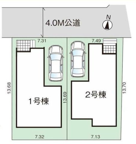 八潮市大字大瀬　新築戸建　全2棟　1号棟の区画図|カースペース1台分完備