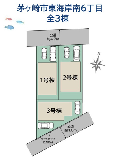 【区画図】 | 全棟カースペース2台！小・中学校（徒歩5分圏内）子育て環境良好です♪
