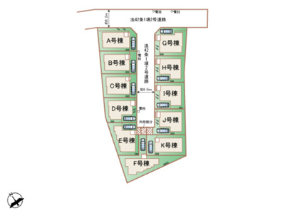 【区画図】 | 【仲介手数料２１０万円～２４０万円が無料！】■価格６，４９０万円～７，３９０万円■４ＬＤＫ | ８棟が販売中
Ｃ、Ｄ、Ｅ、Ｆ、Ｇ、Ｈ、Ｉ、Ｋ
※Ａ、Ｂ、Ｊは終了
価格：６，４９０万円～７，３９０万円
土地：９３．２平米～１３４．３平米
建物：４ＬＤＫ、８６．２平米～９２．３平米