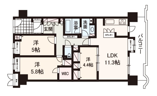 【間取り】 | グレイスランドマーク堺・光明池 | 11階部分の高層階！南東向きにつき、陽当り・眺望良好！収納充実、3LDKリフォーム物件。専用駐車場1台付き(無料)！