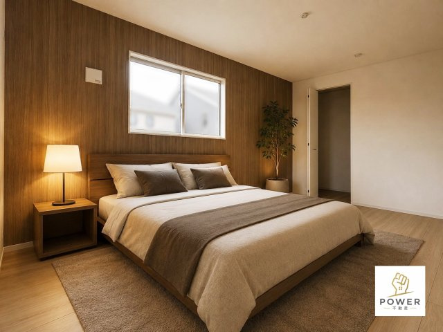 クレイドルガーデン　岡崎市中町第6の寝室|施工例　主寝室　※家具はAI加工されています。
落ち着いた雰囲気の主寝室。二人だけのゆったりとした時間を過ごせる、大切な空間です。