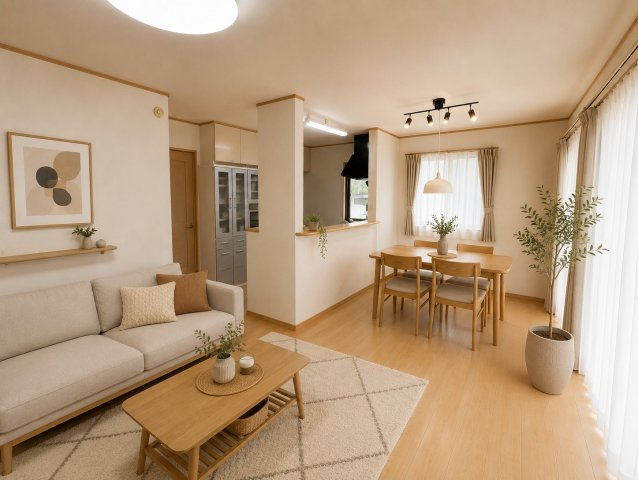 江戸川区北小岩8丁目戸建ての居間・リビング|CGホームステージングを施しております。家具・小物等は販売価格に含まれません。