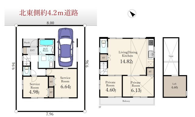 板橋区西台2丁目 限定1棟の間取り|建物面積91.08m2 2階建て4LDK(納戸表記あり)+便利なロフトつき住宅
間口の広い整形地につき光と風を享受する心地よい立地です