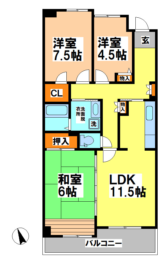 小金井市梶野町３丁目の賃貸マンションの間取り