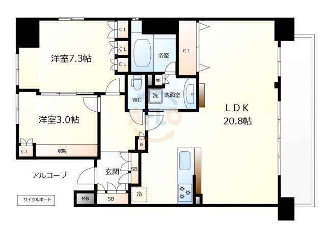 プラウド南堀江　日吉小学校の間取り|プラウド南堀江　開放感ある間取