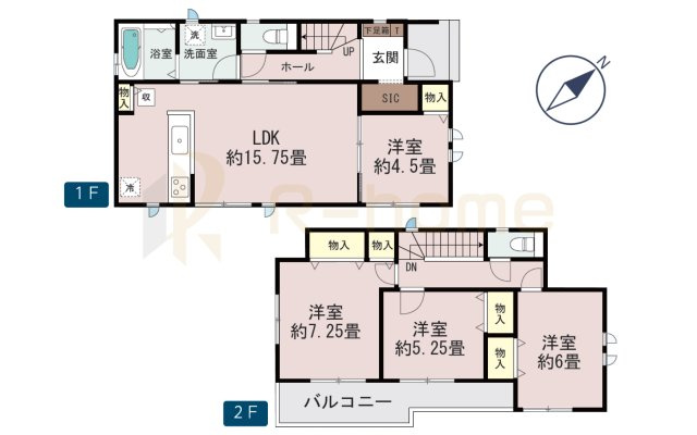 水戸市見川3丁目　新築戸建て　A号棟の間取り|4LDK＋SIC、土地面積225.42m2、建物面積96.05m2