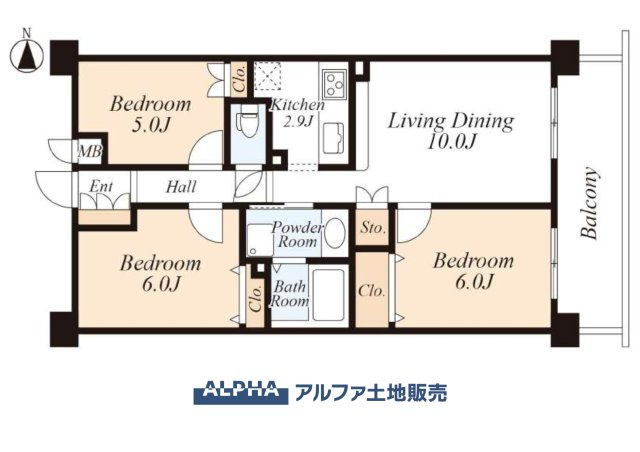 ネクステージ小平の間取り|【Floor Plan】
◆使いやすい3LDK◆6帖の洋室を2部屋と5帖の洋室を備え、ご家族それぞれの個室を確保しやすい間取り。
