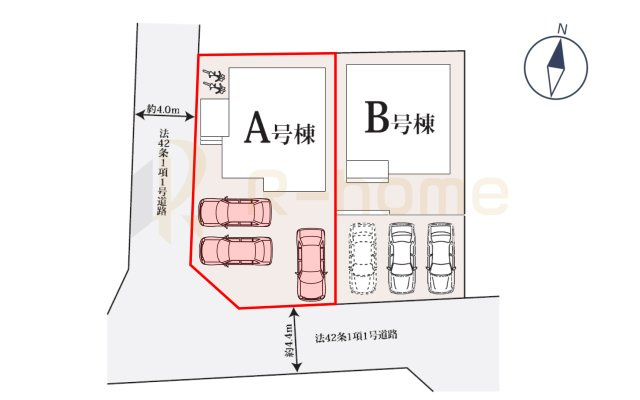 水戸市新原1丁目　新築戸建て　A号棟の区画図|大きなお買い物だからこそ、メリット・デメリットを伝えさせて頂きます。
R-homeにお任せください♪