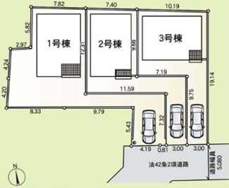 【区画図】 | 茅ヶ崎市中島 2号棟 第16 | ２号棟　南側5m道路　カースペース１台（車種による）　旗竿地