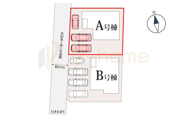 水戸市千波町　新築戸建て　A号棟の区画図|大きなお買い物だからこそ、メリット・デメリットを伝えさせて頂きます。
R-homeにお任せください♪