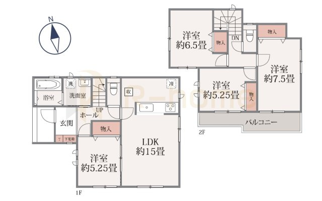 水戸市千波町　新築戸建て　A号棟の間取り|4LDK＋全居室収納、土地面積143.98m2、建物面積94.60m2