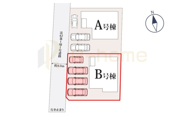 水戸市千波町　新築戸建て　B号棟の区画図|大きなお買い物だからこそ、メリット・デメリットを伝えさせて頂きます。
R-homeにお任せください♪
