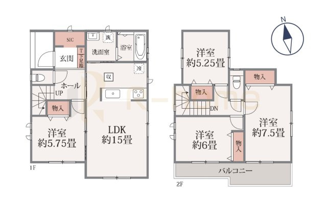 水戸市千波町　新築戸建て　B号棟の間取り|4LDK＋SIC、土地面積149.84m2、建物面積95.22m2