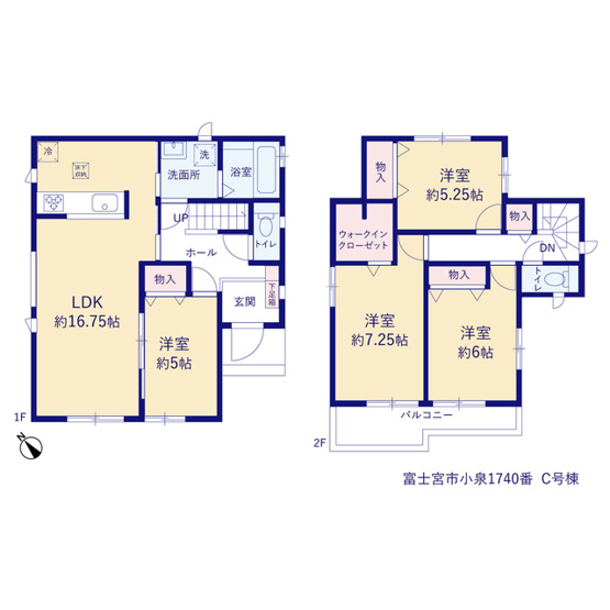 【間取り】 | 富士宮市小泉 新築建売 C号棟 | 効率的かつ暮らしのことをしっかり考えた間取りです